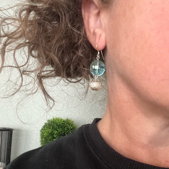 HANDMADE Baby Blue and Silver Drop Earrings! - Picture 2 of 5